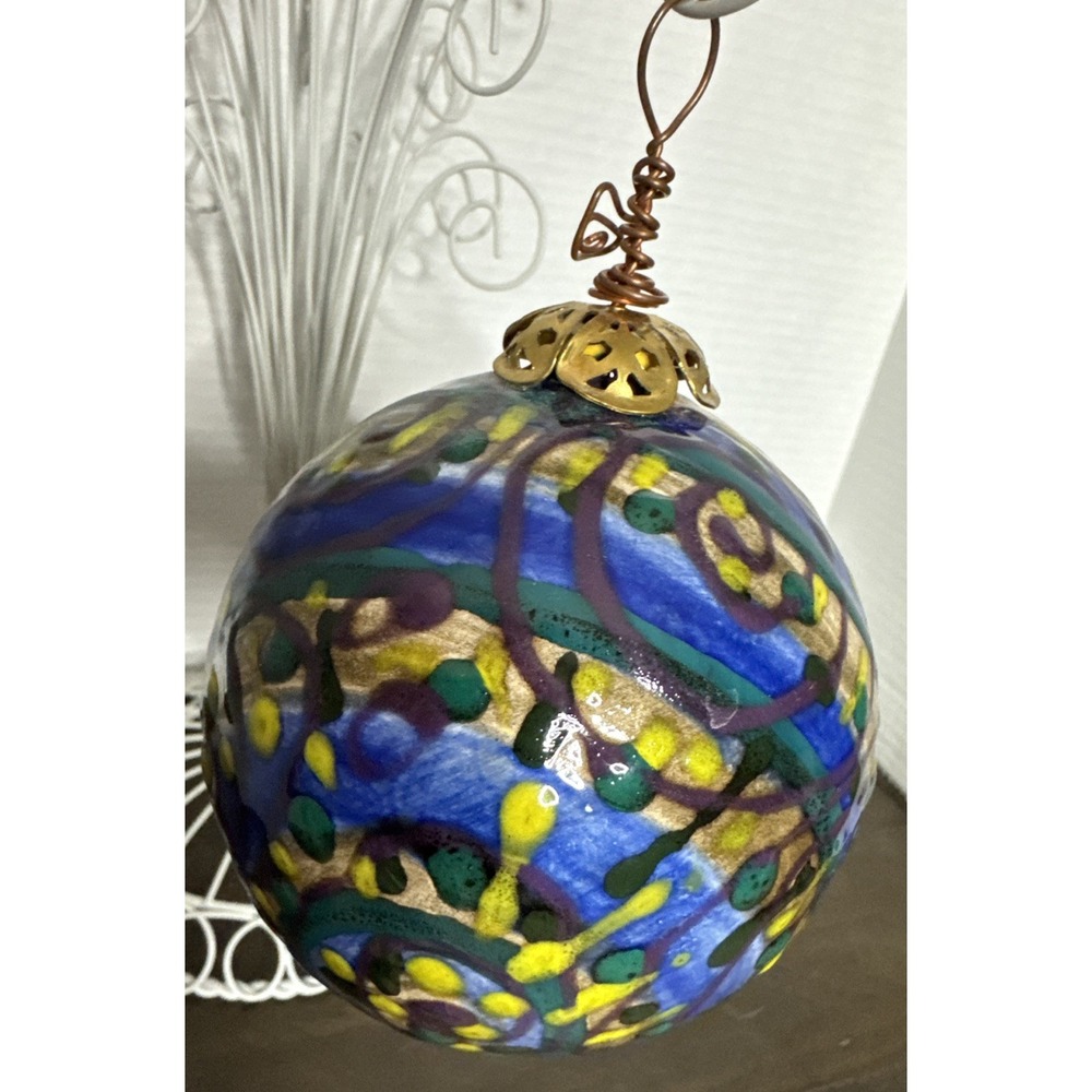 LARGE Art Glass Christmas Ornament Orb Sphere 3D Hand Blown Painted ORN45